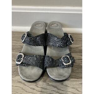 Dansko Sophie Black Metallic 2 Strap Buckle Clog Comfort Sandals 39
